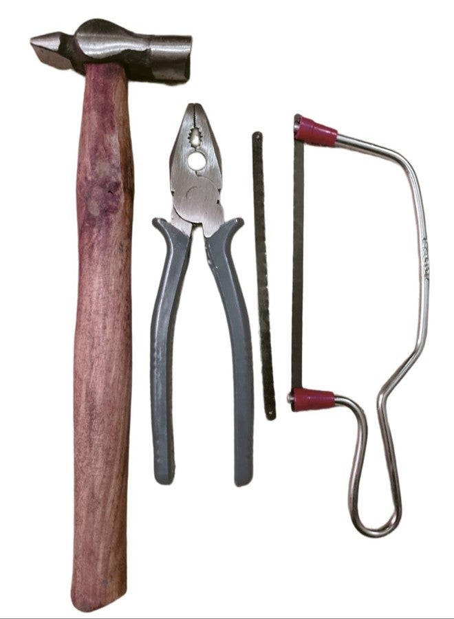 3-Piece Basic Hand Tool Set, Hammer, Pliers and Hacksaw